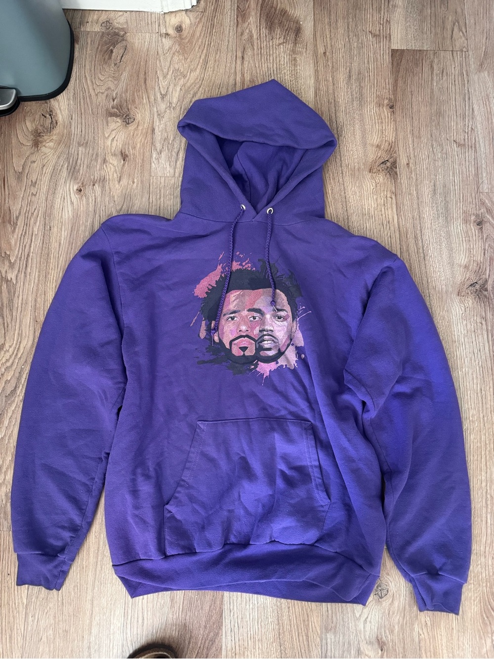 Hanes Purple Graphic Pullover Hoodie with Dual Portrait